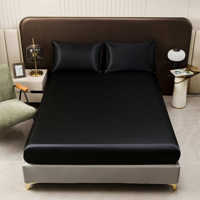 Satin Pillowcase Silk - 3Pcs Black Satin Fitted Sheet Solid