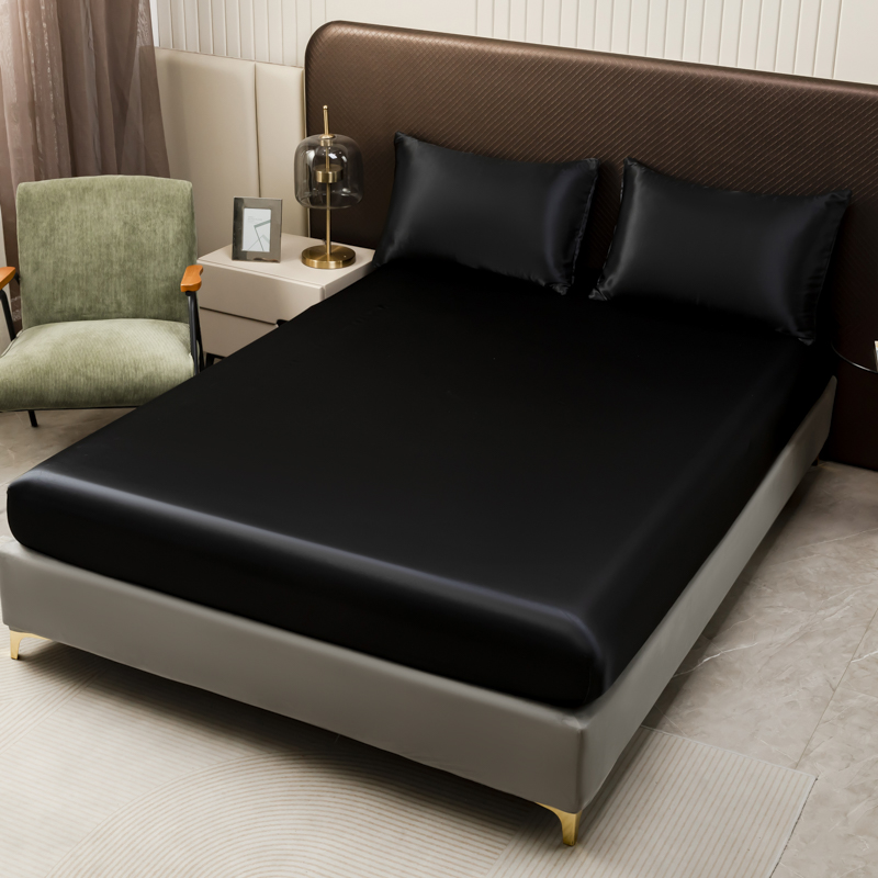 3Pcs Black Satin Fitted Sheet  - Satin Pillowcase Silk 评论和价格